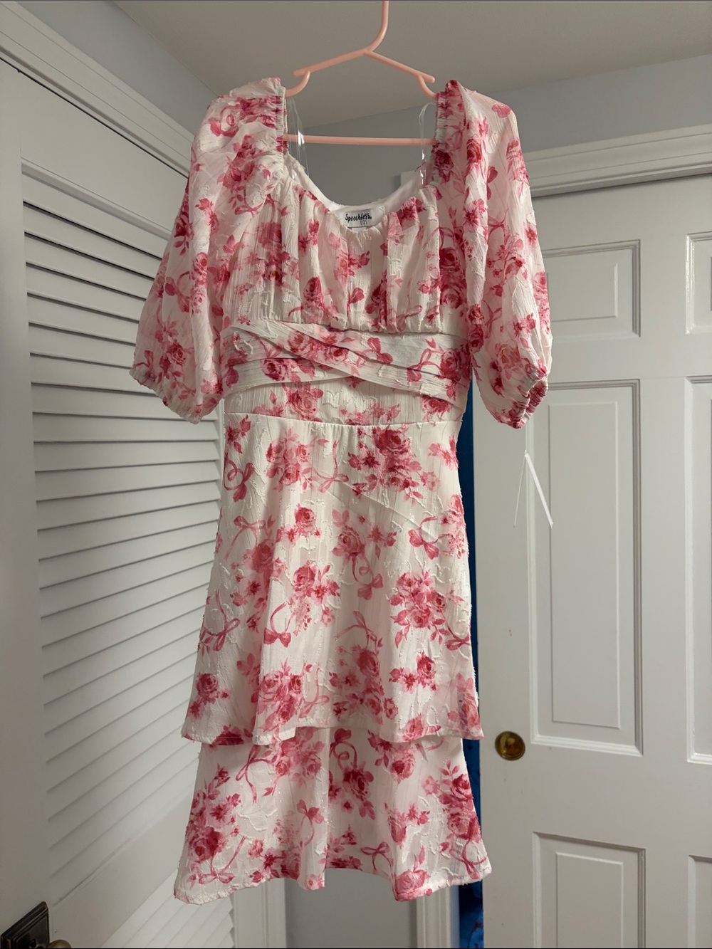 Pink Floral Tiered Midi Dress